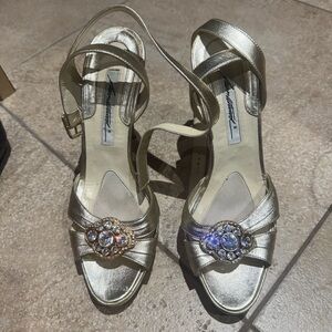 Brian Atwood Silver Heels with Crystal Accents
